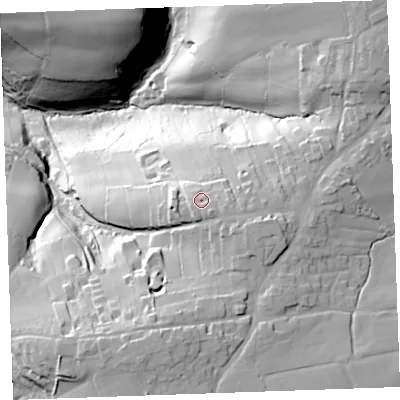 Shaded relief map of the ground around EX239QE, computed from Environment Agency LiDAR. The ground here sits at about 165 m above sea level and falls 73 m across the surrounding 800 m. Surface water reaching this point runs off ground lying to the south-south-east, 4.3 m higher.