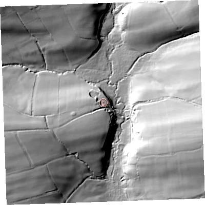 Shaded relief map of the ground around EX239RW, computed from Environment Agency LiDAR. The ground here sits at about 163 m above sea level and falls 39 m across the surrounding 800 m. Surface water reaching this point runs off ground lying to the west-south-west, 25.9 m higher.