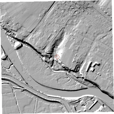 Shaded relief map of the ground around EX27BZ, computed from Environment Agency LiDAR. The ground here sits at about 5 m above sea level and falls 21 m across the surrounding 800 m. Surface water reaching this point runs off ground lying to the north, 15.8 m higher.