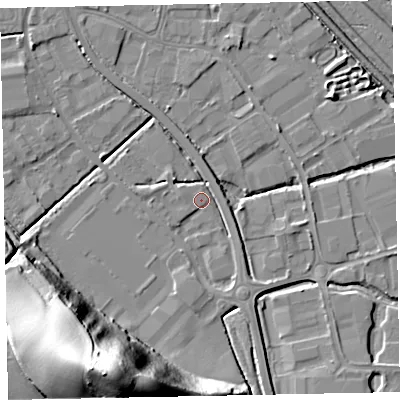 Shaded relief map of the ground around EX28EX, computed from Environment Agency LiDAR. The ground here sits at about 5 m above sea level and falls 48 m across the surrounding 800 m. Surface water reaching this point runs off ground lying to the south-south-west, 47.1 m higher.