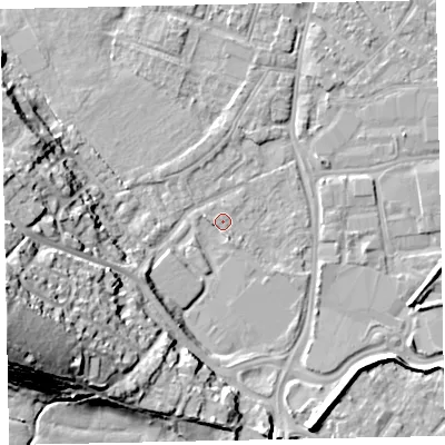 Shaded relief map of the ground around EX29JY, computed from Environment Agency LiDAR. The ground here sits at about 7 m above sea level and falls 31 m across the surrounding 800 m. Surface water reaching this point runs off ground lying to the west-south-west, 0.7 m higher.