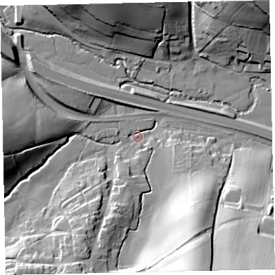 Shaded relief map of the ground around EX29RQ, computed from Environment Agency LiDAR. The ground here sits at about 21 m above sea level and falls 52 m across the surrounding 800 m. Surface water reaching this point runs off ground lying to the west, 27.0 m higher.