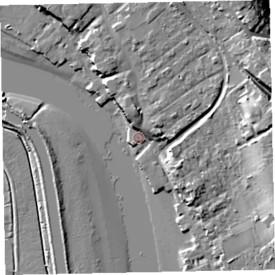 Shaded relief map of the ground around EX30JJ, computed from Environment Agency LiDAR. The ground here sits at about 3 m above sea level and falls 18 m across the surrounding 800 m. Surface water reaching this point runs off ground lying to the north-east, 11.7 m higher.
