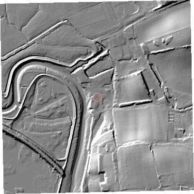 Shaded relief map of the ground around EX30PD, computed from Environment Agency LiDAR. The ground here sits at about 3 m above sea level and falls 35 m across the surrounding 800 m. Surface water reaching this point runs off ground lying to the south-east, 29.3 m higher.