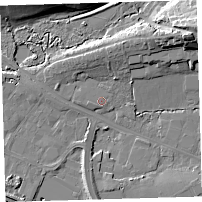 Shaded relief map of the ground around EX311GD, computed from Environment Agency LiDAR. The ground here sits at about 6 m above sea level and falls 22 m across the surrounding 800 m. Surface water reaching this point runs off ground lying to the north-east, 0.5 m higher.
