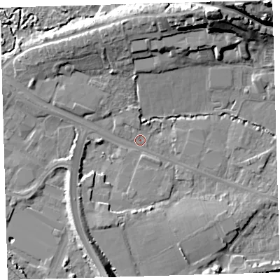 Shaded relief map of the ground around EX311GF, computed from Environment Agency LiDAR. The ground here sits at about 4 m above sea level and falls 27 m across the surrounding 800 m. Surface water reaching this point runs off ground lying to the north-north-west, 8.8 m higher.
