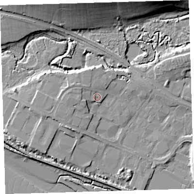 Shaded relief map of the ground around EX311HN, computed from Environment Agency LiDAR. The ground here sits at about 7 m above sea level and falls 18 m across the surrounding 800 m. Surface water reaching this point runs off ground lying to the west-north-west, 2.1 m higher.