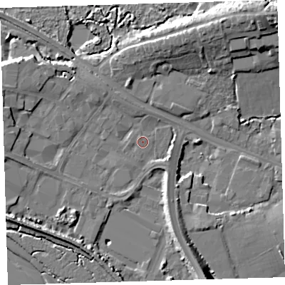 Shaded relief map of the ground around EX311LE, computed from Environment Agency LiDAR. The ground here sits at about 5 m above sea level and falls 18 m across the surrounding 800 m. Surface water reaching this point runs off ground lying to the north-north-west, 0.7 m higher.