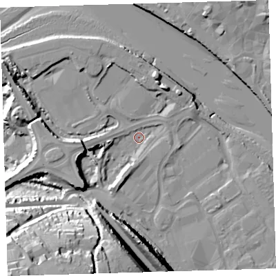 Shaded relief map of the ground around EX312AZ, computed from Environment Agency LiDAR. The ground here sits at about 4 m above sea level and falls 49 m across the surrounding 800 m. Surface water reaching this point runs off ground lying to the south-west, 45.3 m higher.