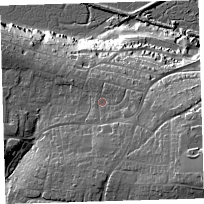 Shaded relief map of the ground around EX312EE, computed from Environment Agency LiDAR. The ground here sits at about 37 m above sea level and falls 52 m across the surrounding 800 m. Surface water reaching this point runs off ground lying to the east-south-east, 15.8 m higher.