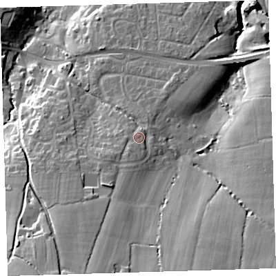 Shaded relief map of the ground around EX312NY, computed from Environment Agency LiDAR. The ground here sits at about 18 m above sea level and falls 31 m across the surrounding 800 m. Surface water reaching this point runs off ground lying to the south-south-west, 15.0 m higher.