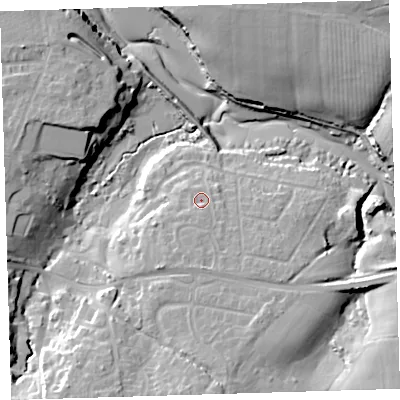 Shaded relief map of the ground around EX312QA, computed from Environment Agency LiDAR. The ground here sits at about 11 m above sea level and falls 19 m across the surrounding 800 m. Surface water reaching this point runs off ground lying to the south, 2.3 m higher.