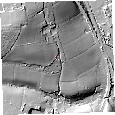 Shaded relief map of the ground around EX313HT, computed from Environment Agency LiDAR. The ground here sits at about 31 m above sea level and falls 54 m across the surrounding 800 m. Surface water reaching this point runs off ground lying to the north-west, 29.1 m higher.