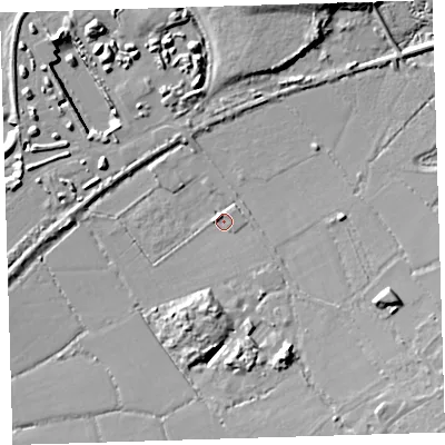 Shaded relief map of the ground around EX313UH, computed from Environment Agency LiDAR. The ground here sits at about 6 m above sea level and falls 14 m across the surrounding 800 m. Surface water reaching this point runs off ground lying to the south-south-east, 3.0 m higher.