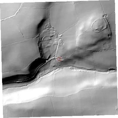 Shaded relief map of the ground around EX314LF, computed from Environment Agency LiDAR. The ground here sits at about 133 m above sea level and falls 78 m across the surrounding 800 m. Surface water reaching this point runs off ground lying to the north-east, 53.1 m higher.