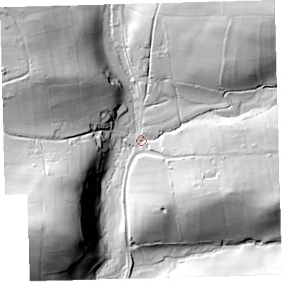 Shaded relief map of the ground around EX314ND, computed from Environment Agency LiDAR. The ground here sits at about 154 m above sea level and falls 59 m across the surrounding 800 m. Surface water reaching this point runs off ground lying to the north-east, 50.6 m higher.