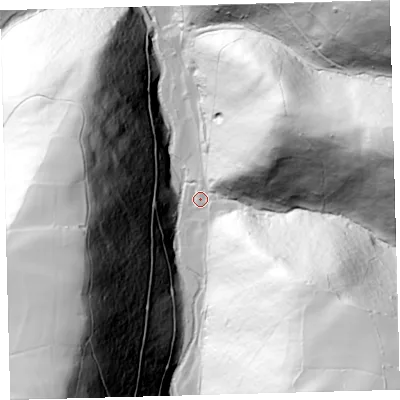 Shaded relief map of the ground around EX314PX, computed from Environment Agency LiDAR. The ground here sits at about 58 m above sea level and falls 169 m across the surrounding 800 m. Surface water reaching this point runs off ground lying to the south-east, 144.4 m higher.