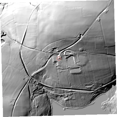 Shaded relief map of the ground around EX314SJ, computed from Environment Agency LiDAR. The ground here sits at about 275 m above sea level and falls 79 m across the surrounding 800 m. Surface water reaching this point runs off ground lying to the north-east, 27.7 m higher.