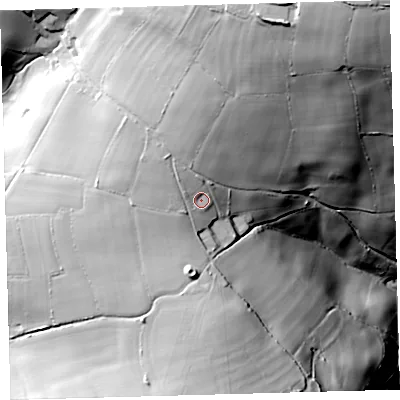 Shaded relief map of the ground around EX314SU, computed from Environment Agency LiDAR. The ground here sits at about 162 m above sea level and falls 111 m across the surrounding 800 m. Surface water reaching this point runs off ground lying to the north-north-west, 7.0 m higher.