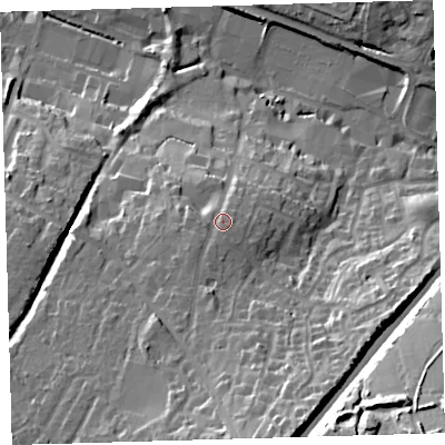 Shaded relief map of the ground around EX329DD, computed from Environment Agency LiDAR. The ground here sits at about 26 m above sea level and falls 44 m across the surrounding 800 m. Surface water reaching this point runs off ground lying to the south, 15.9 m higher.
