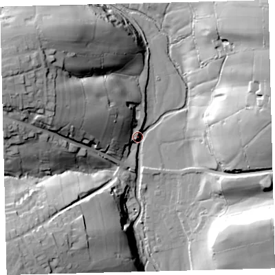 Shaded relief map of the ground around EX363DT, computed from Environment Agency LiDAR. The ground here sits at about 100 m above sea level and falls 62 m across the surrounding 800 m. Surface water reaching this point runs off ground lying to the north-east, 60.0 m higher.