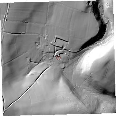 Shaded relief map of the ground around EX363EP, computed from Environment Agency LiDAR. The ground here sits at about 168 m above sea level and falls 67 m across the surrounding 800 m. Surface water reaching this point runs off ground lying to the north-north-east, 45.1 m higher.