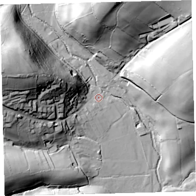 Shaded relief map of the ground around EX363JH, computed from Environment Agency LiDAR. The ground here sits at about 141 m above sea level and falls 74 m across the surrounding 800 m. Surface water reaching this point runs off ground lying to the west-north-west, 67.7 m higher.