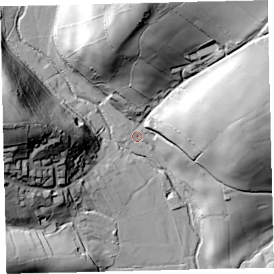 Shaded relief map of the ground around EX363JL, computed from Environment Agency LiDAR. The ground here sits at about 139 m above sea level and falls 71 m across the surrounding 800 m. Surface water reaching this point runs off ground lying to the north, 66.8 m higher.