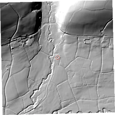 Shaded relief map of the ground around EX363NL, computed from Environment Agency LiDAR. The ground here sits at about 130 m above sea level and falls 80 m across the surrounding 800 m. Surface water reaching this point runs off ground lying to the north-north-east, 66.2 m higher.