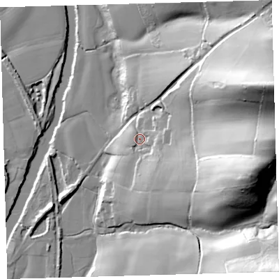 Shaded relief map of the ground around EX379AD, computed from Environment Agency LiDAR. The ground here sits at about 28 m above sea level and falls 83 m across the surrounding 800 m. Surface water reaching this point runs off ground lying to the east-south-east, 53.3 m higher.
