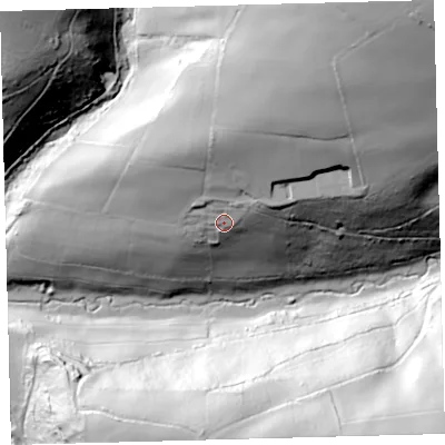 Shaded relief map of the ground around EX379EY, computed from Environment Agency LiDAR. The ground here sits at about 86 m above sea level and falls 103 m across the surrounding 800 m. Surface water reaching this point runs off ground lying to the north-east, 58.5 m higher.