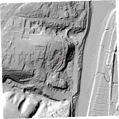 Shaded relief map of the ground around EX395JF, computed from Environment Agency LiDAR. The ground here sits at about 29 m above sea level and falls 66 m across the surrounding 800 m. Surface water reaching this point runs off ground lying to the north-west, 20.5 m higher.