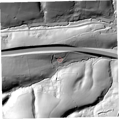 Shaded relief map of the ground around EX42HQ, computed from Environment Agency LiDAR. The ground here sits at about 78 m above sea level and falls 79 m across the surrounding 800 m. Surface water reaching this point runs off ground lying to the north-west, 13.0 m higher.