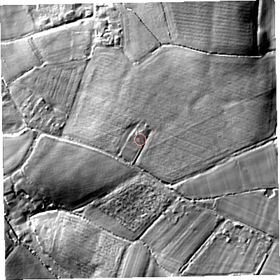 Shaded relief map of the ground around EX51AH, computed from Environment Agency LiDAR. The ground here sits at about 32 m above sea level and falls 26 m across the surrounding 800 m. Surface water reaching this point runs off ground lying to the east-south-east, 3.9 m higher.