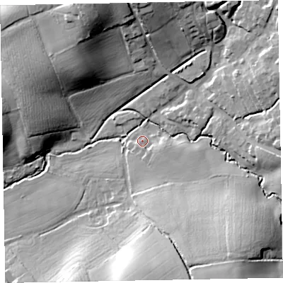 Shaded relief map of the ground around EX51AX, computed from Environment Agency LiDAR. The ground here sits at about 39 m above sea level and falls 32 m across the surrounding 800 m. Surface water reaching this point runs off ground lying to the south-east, 22.8 m higher.