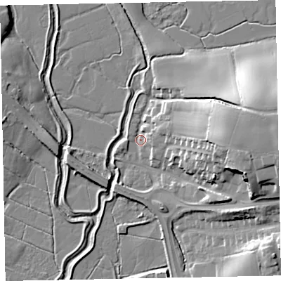 Shaded relief map of the ground around EX51BS, computed from Environment Agency LiDAR. The ground here sits at about 4 m above sea level and falls 25 m across the surrounding 800 m. Surface water reaching this point runs off ground lying to the east, 24.0 m higher.