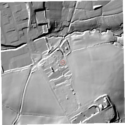 Shaded relief map of the ground around EX51EL, computed from Environment Agency LiDAR. The ground here sits at about 63 m above sea level and falls 42 m across the surrounding 800 m. Surface water reaching this point runs off ground lying to the south-south-east, 24.2 m higher.