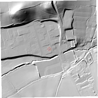 Shaded relief map of the ground around EX51EW, computed from Environment Agency LiDAR. The ground here sits at about 56 m above sea level and falls 48 m across the surrounding 800 m. Surface water reaching this point runs off ground lying to the north-north-east, 18.0 m higher.