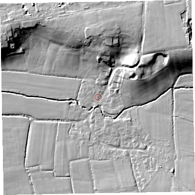 Shaded relief map of the ground around EX52EG, computed from Environment Agency LiDAR. The ground here sits at about 28 m above sea level and falls 24 m across the surrounding 800 m. Surface water reaching this point runs off ground lying to the east-north-east, 20.6 m higher.