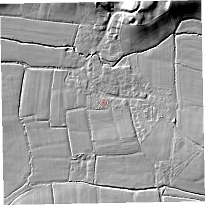 Shaded relief map of the ground around EX52EH, computed from Environment Agency LiDAR. The ground here sits at about 29 m above sea level and falls 21 m across the surrounding 800 m. Surface water reaching this point runs off ground lying to the south-east, 3.3 m higher.
