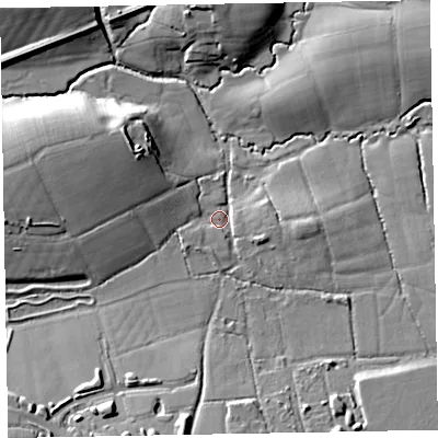 Shaded relief map of the ground around EX52PG, computed from Environment Agency LiDAR. The ground here sits at about 29 m above sea level and falls 17 m across the surrounding 800 m. Surface water reaching this point runs off ground lying to the east-south-east, 4.8 m higher.