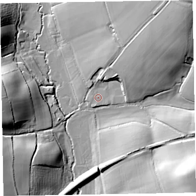 Shaded relief map of the ground around EX52RT, computed from Environment Agency LiDAR. The ground here sits at about 65 m above sea level and falls 33 m across the surrounding 800 m. Surface water reaching this point runs off ground lying to the north-east, 27.0 m higher.