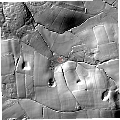 Shaded relief map of the ground around EX52TQ, computed from Environment Agency LiDAR. The ground here sits at about 61 m above sea level and falls 47 m across the surrounding 800 m. Surface water reaching this point runs off ground lying to the south-east, 30.0 m higher.