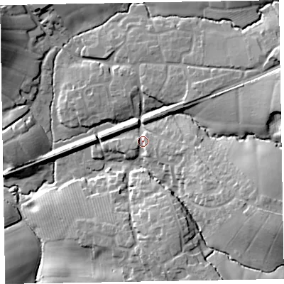 Shaded relief map of the ground around EX52TR, computed from Environment Agency LiDAR. The ground here sits at about 48 m above sea level and falls 27 m across the surrounding 800 m. Surface water reaching this point runs off ground lying to the east-south-east, 4.0 m higher.