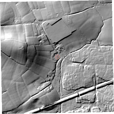 Shaded relief map of the ground around EX52TX, computed from Environment Agency LiDAR. The ground here sits at about 45 m above sea level and falls 39 m across the surrounding 800 m. Surface water reaching this point runs off ground lying to the west-north-west, 29.9 m higher.