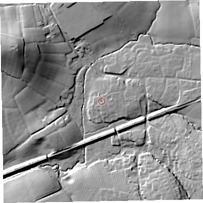 Shaded relief map of the ground around EX52UG, computed from Environment Agency LiDAR. The ground here sits at about 47 m above sea level and falls 39 m across the surrounding 800 m. Surface water reaching this point runs off ground lying to the east, 1.0 m higher.