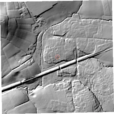 Shaded relief map of the ground around EX52UT, computed from Environment Agency LiDAR. The ground here sits at about 48 m above sea level and falls 38 m across the surrounding 800 m. Surface water reaching this point runs off ground lying to the east-north-east, 3.4 m higher.