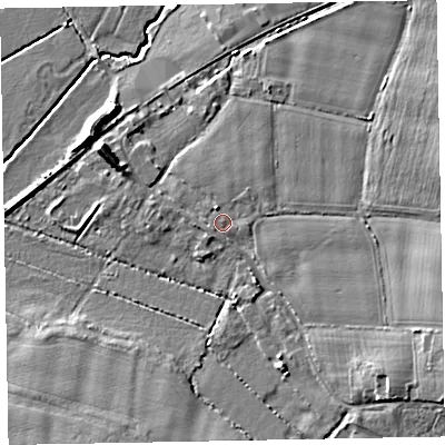 Shaded relief map of the ground around EX53AZ, computed from Environment Agency LiDAR. The ground here sits at about 15 m above sea level and falls 9 m across the surrounding 800 m. Surface water reaching this point runs off ground lying to the north-east, 1.2 m higher.
