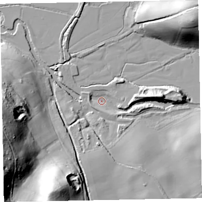 Shaded relief map of the ground around EX54PX, computed from Environment Agency LiDAR. The ground here sits at about 31 m above sea level and falls 63 m across the surrounding 800 m. Surface water reaching this point runs off ground lying to the south, 20.6 m higher.