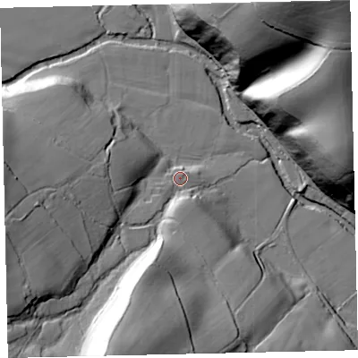Shaded relief map of the ground around EX67HG, computed from Environment Agency LiDAR. The ground here sits at about 63 m above sea level and falls 91 m across the surrounding 800 m. Surface water reaching this point runs off ground lying to the south-south-west, 54.9 m higher.